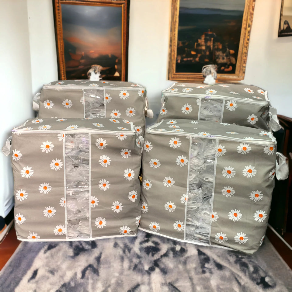 110GSM Cloth Storage Bag 1 Pc (Grey Flower)