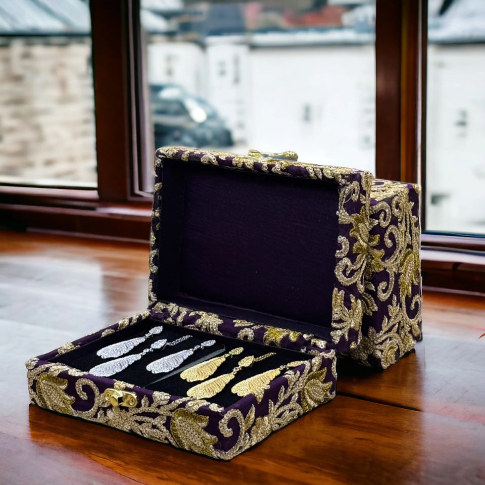 Hand Made Embroidered Jewellery Box-Purple