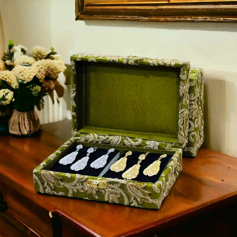 Hand Made Embroidered Jewellery Box-Green