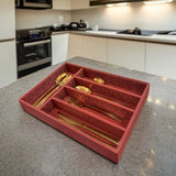 5 Grid Leather Cutlery Holder-Mehroon