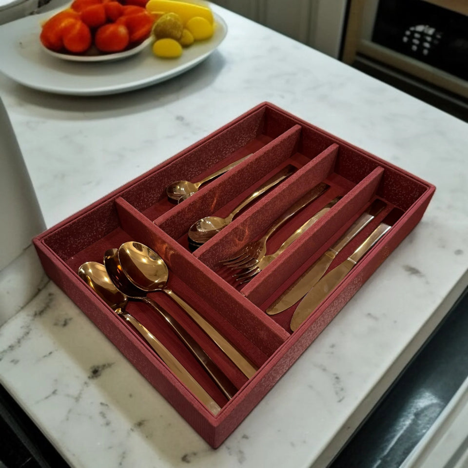5 Grid Leather Cutlery Holder-Mehroon