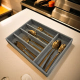5 Grid Leather Cutlery Holder-Grey