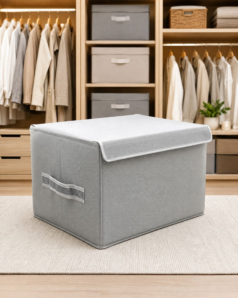 Collapsible Storage Box with Lid (Gray)