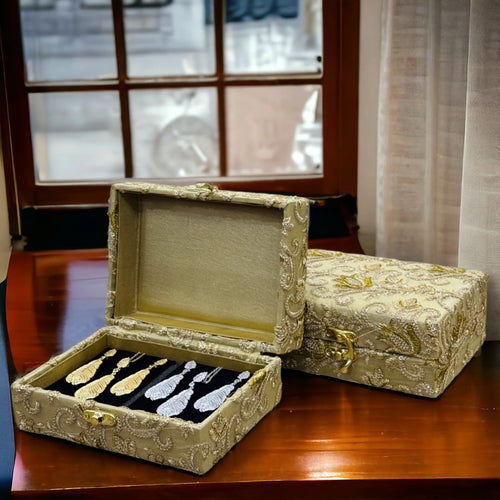 Hand Made Embroidered Jewellery Box-Golden