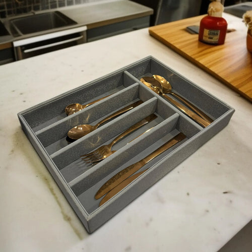 5 Grid Leather Cutlery Holder-Grey