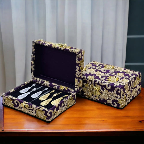 Hand Made Embroidered Jewellery Box-Purple