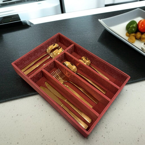 5 Grid Leather Cutlery Holder-Mehroon