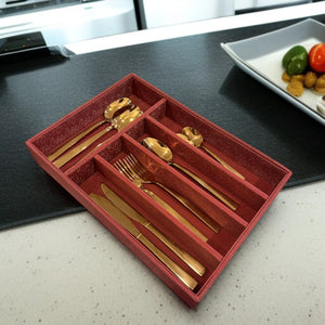 5 Grid Leather Cutlery Holder-Mehroon